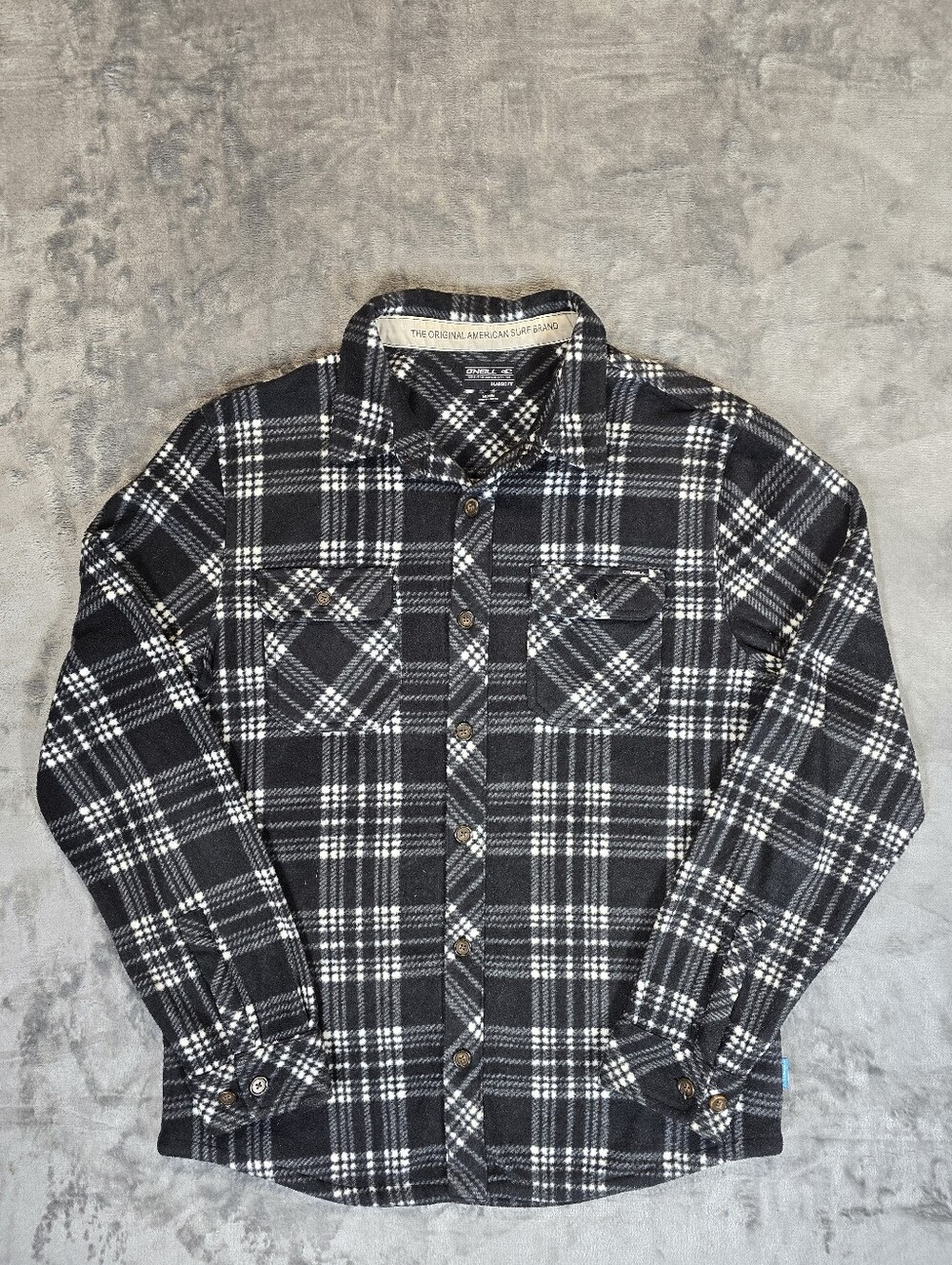 O'Neill Superfleece Button-Up Plaid Shacket Size Medium Classic Fit Black White